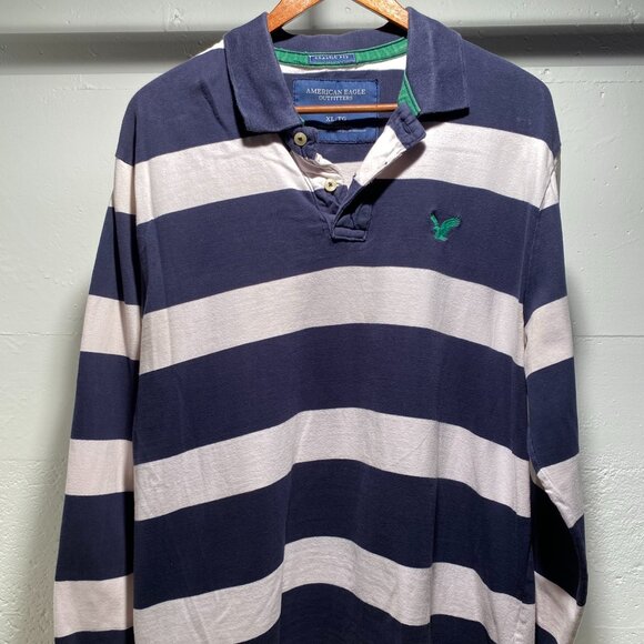 American Eagle Men's Classic Fit Striped Rugby Polo - Picture 2 of 6